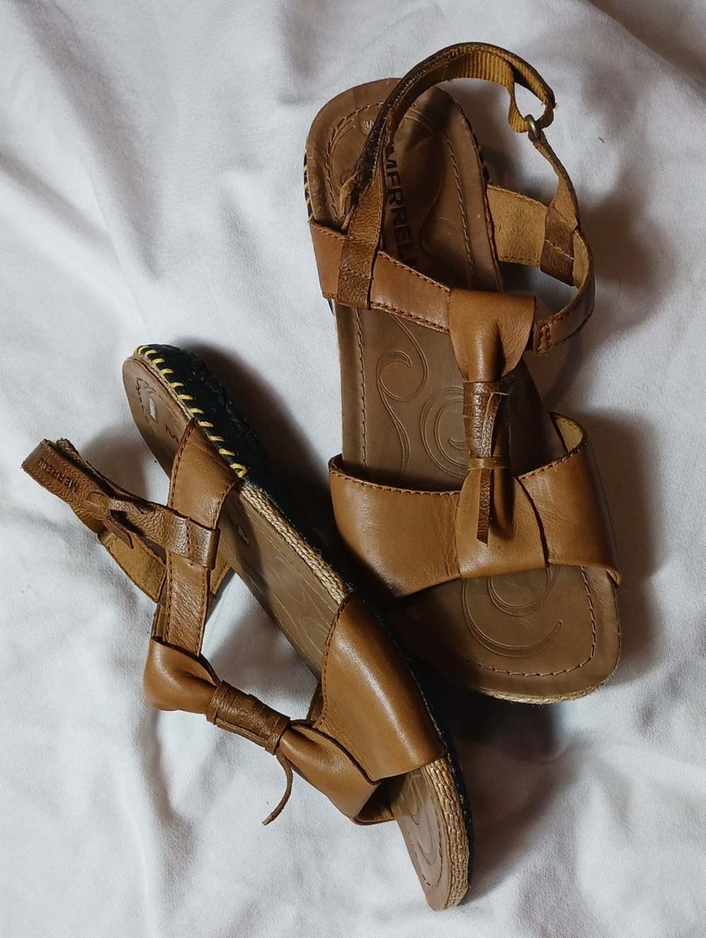 Merrell Whisper Link T-Strap Leather Sandals Ergonomic Boho Chic Granola Size 9 - Picture 6 of 10